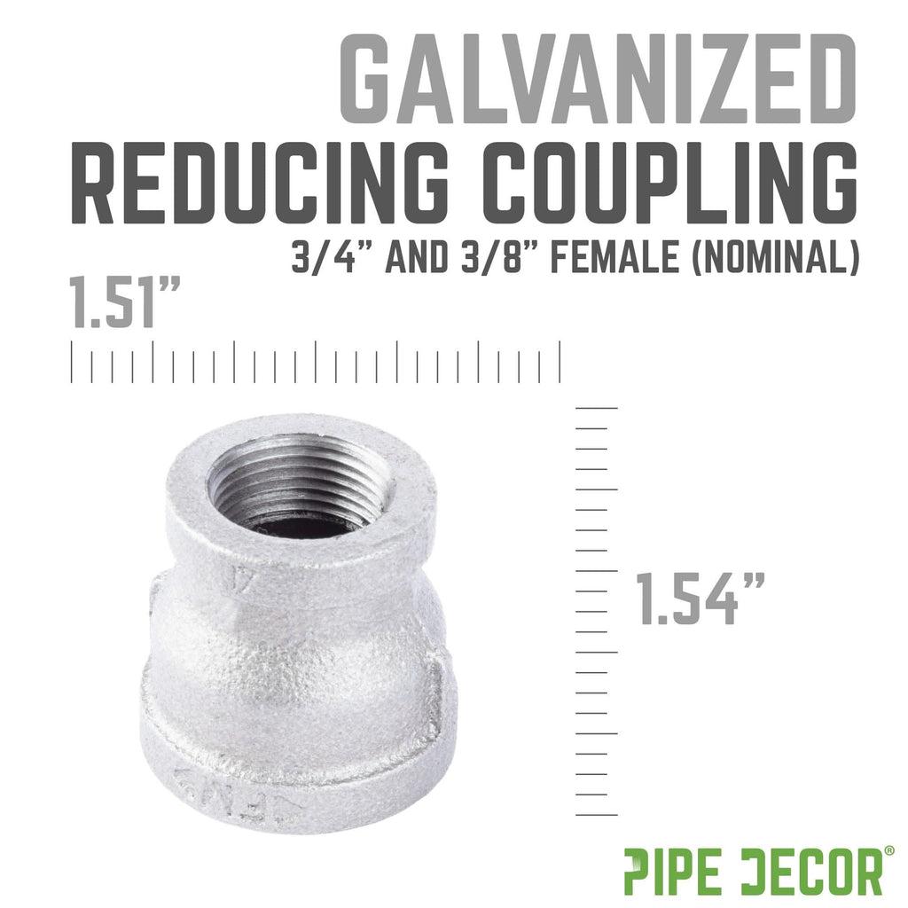 3/4 in. x 3/8 in. Galvanized Iron Reducing Coupling by PIPE DECOR