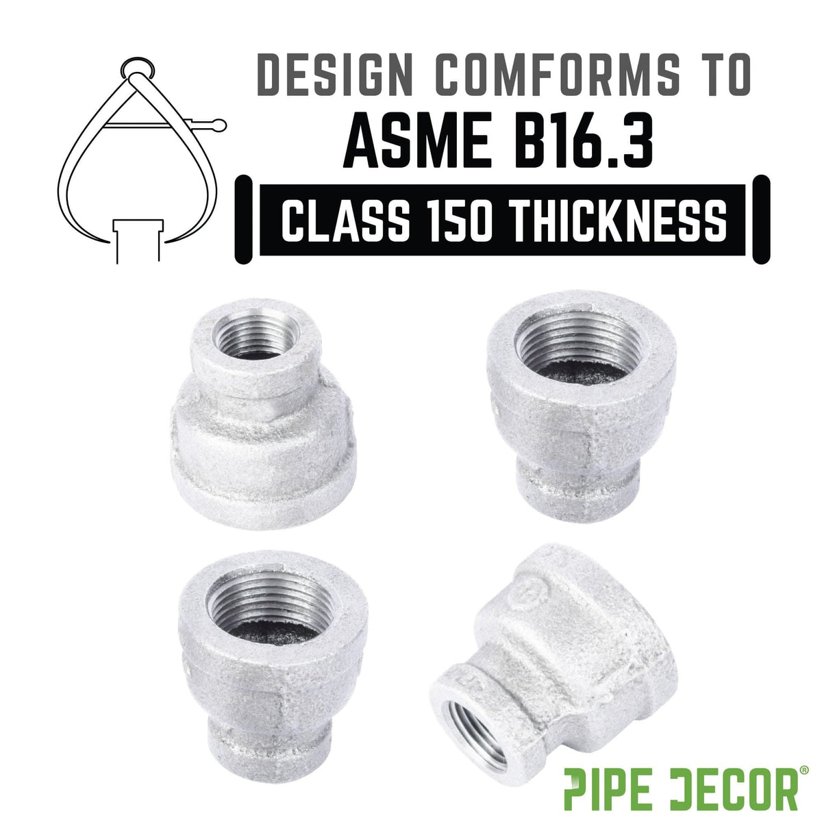1 in. x 3/8 in. Galvanized Iron Reducing Coupling by PIPE DECOR
