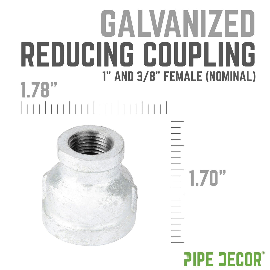 1 in. x 3/8 in. Galvanized Iron Reducing Coupling by PIPE DECOR