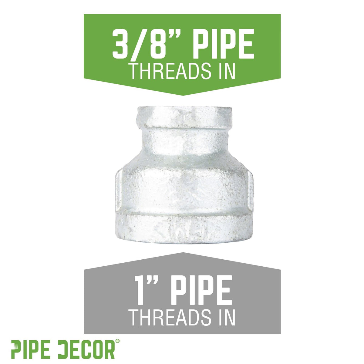 1 in. x 3/8 in. Galvanized Iron Reducing Coupling by PIPE DECOR
