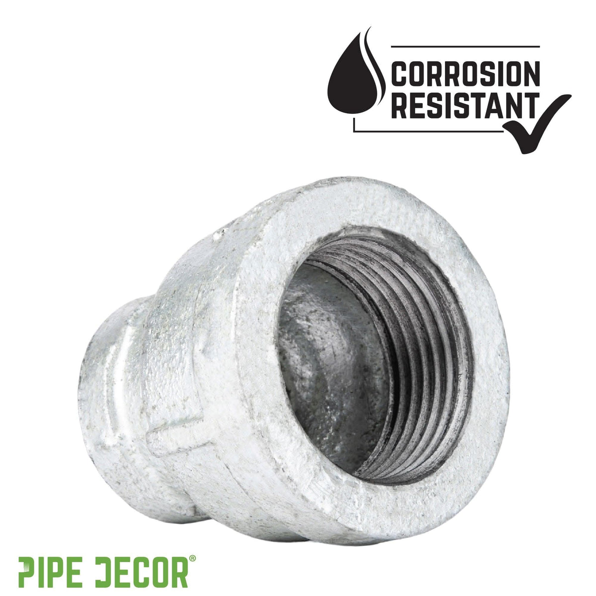 1 in. x 3/8 in. Galvanized Iron Reducing Coupling by PIPE DECOR