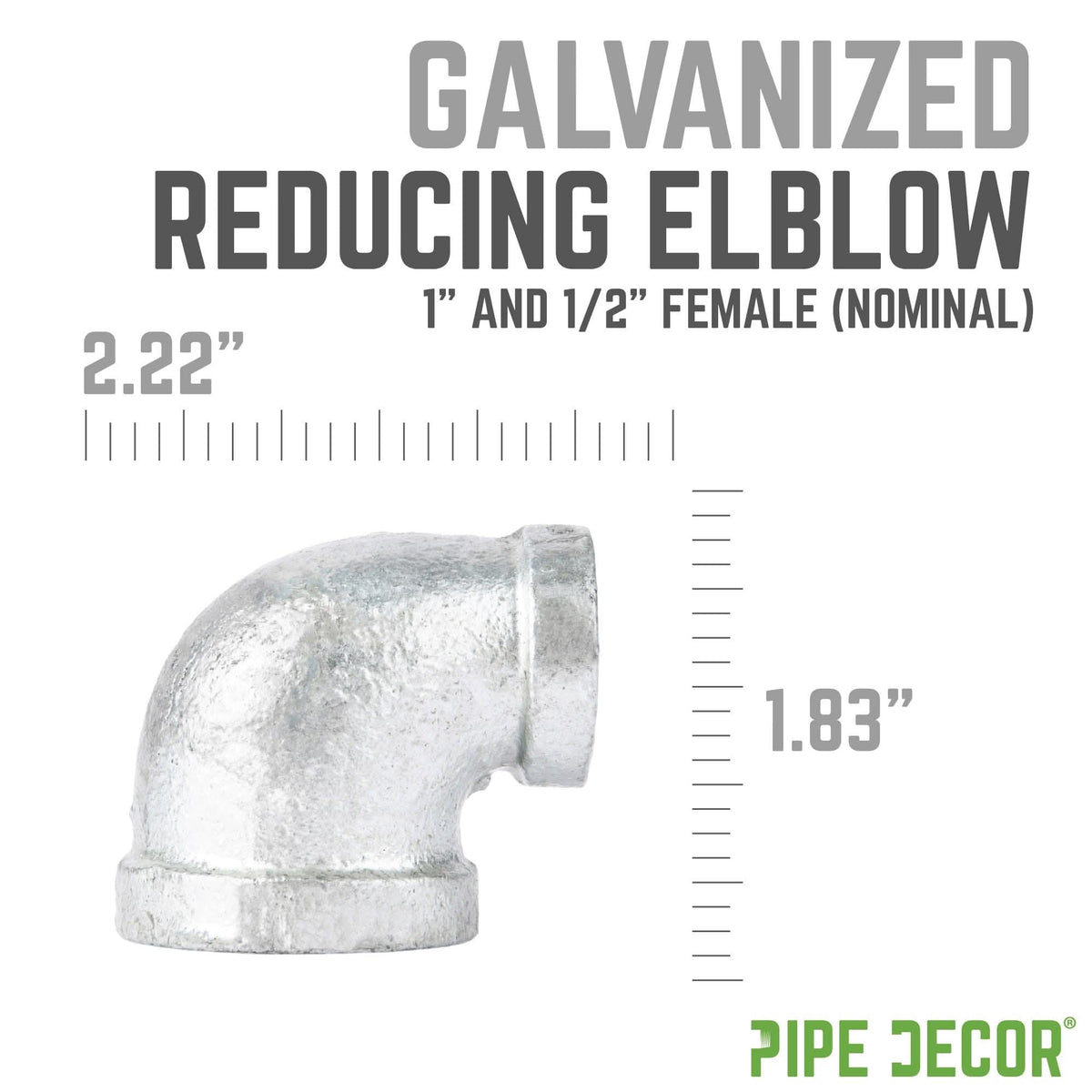 1 in. x 1/2 in. Galvanized Iron Reducing Elbow by PIPE DECOR