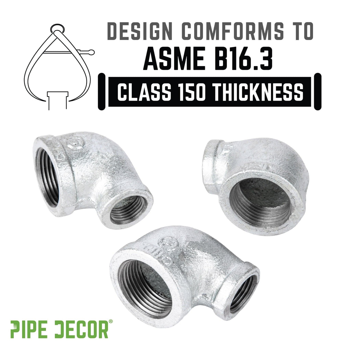 1 1/4 in. x 1 in. Galvanized Iron Reducing Elbow by PIPE DECOR