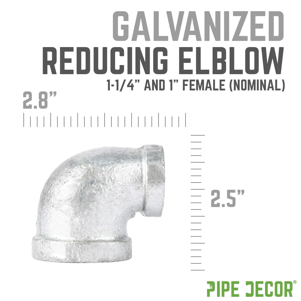 1 1/4 in. x 1 in. Galvanized Iron Reducing Elbow by PIPE DECOR