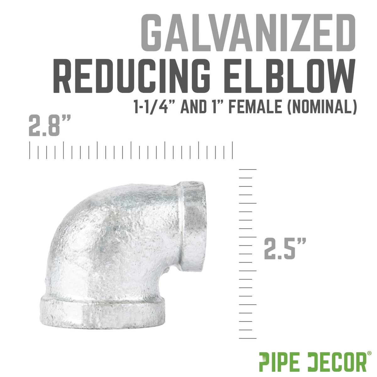 1 1/4 in. x 1 in. Galvanized Iron Reducing Elbow by PIPE DECOR