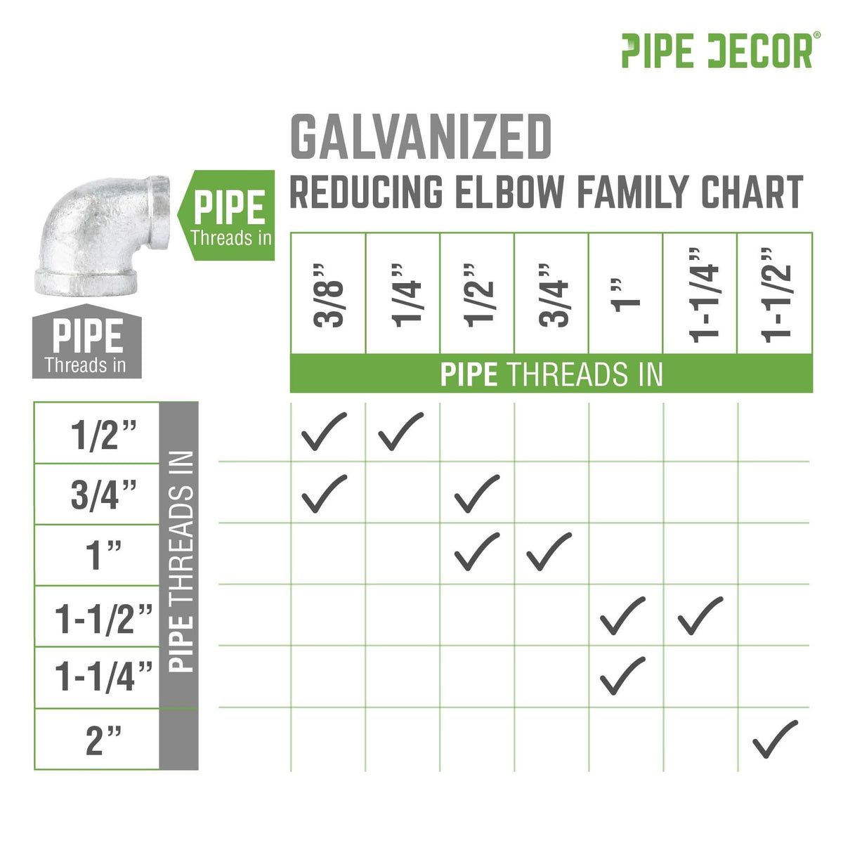 1 1/4 in. x 1 in. Galvanized Iron Reducing Elbow by PIPE DECOR