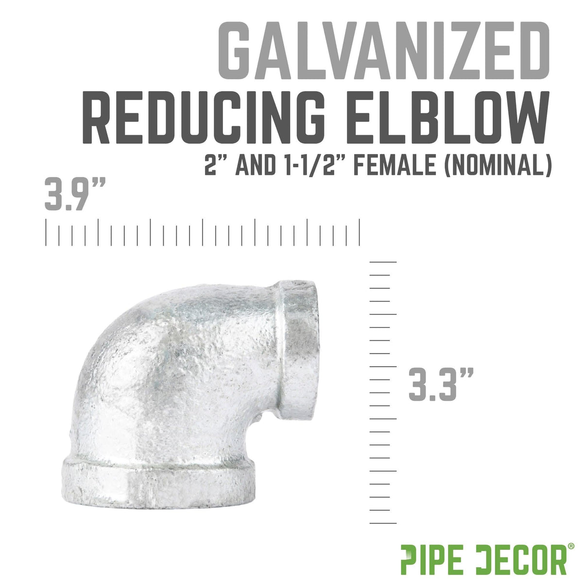 2 in. x 1 1/2 in. Galvanized Iron Reducing Elbow by PIPE DECOR