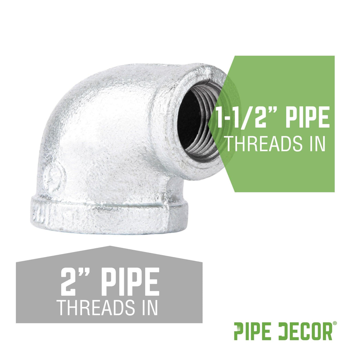 2 in. x 1 1/2 in. Galvanized Iron Reducing Elbow by PIPE DECOR