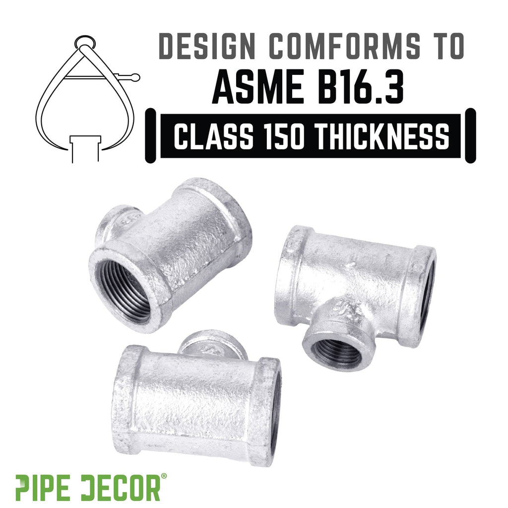 1 in. x 1 in. x 3/4 in. Galvanized Reducing Tee by PIPE DECOR