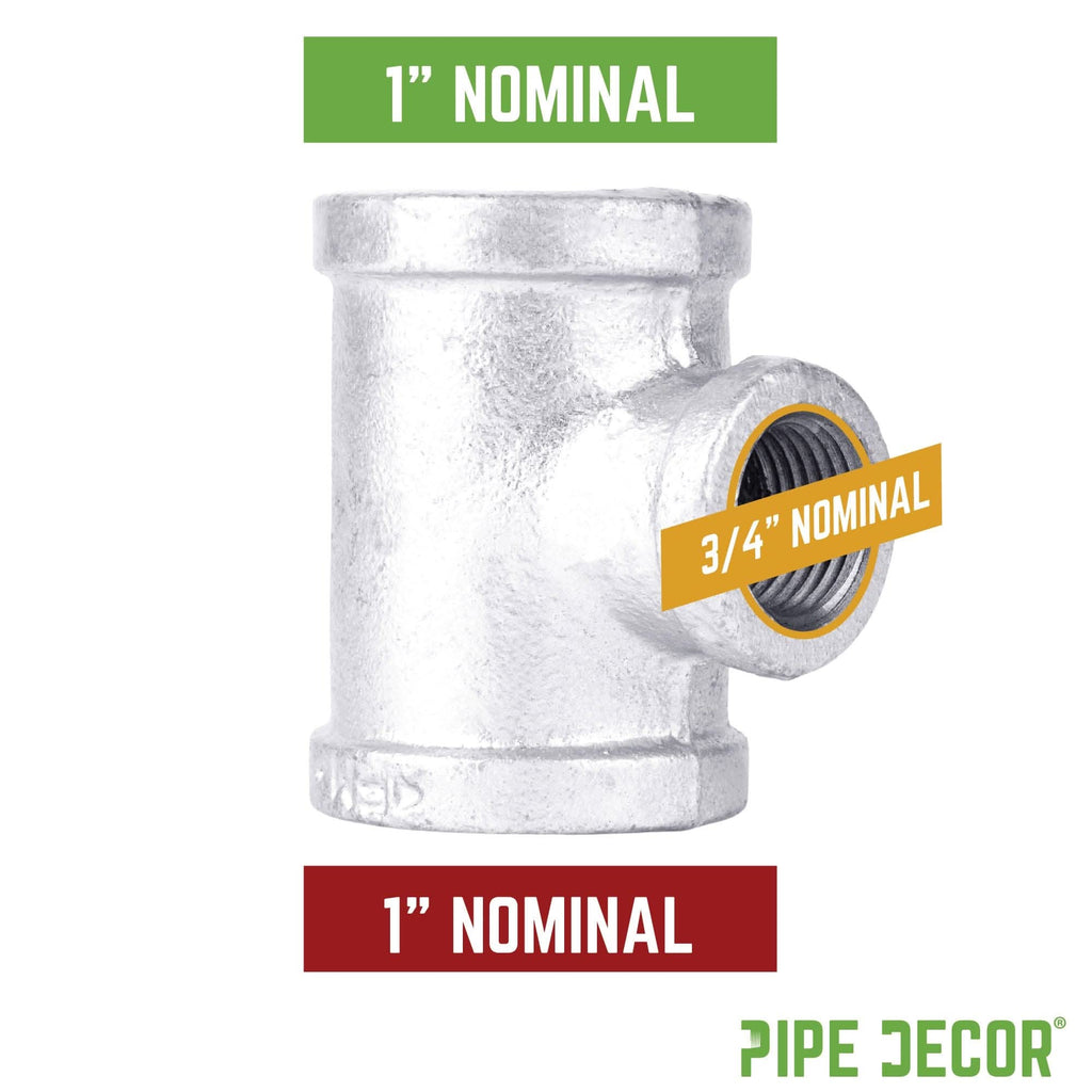 1 in. x 1 in. x 3/4 in. Galvanized Reducing Tee by PIPE DECOR