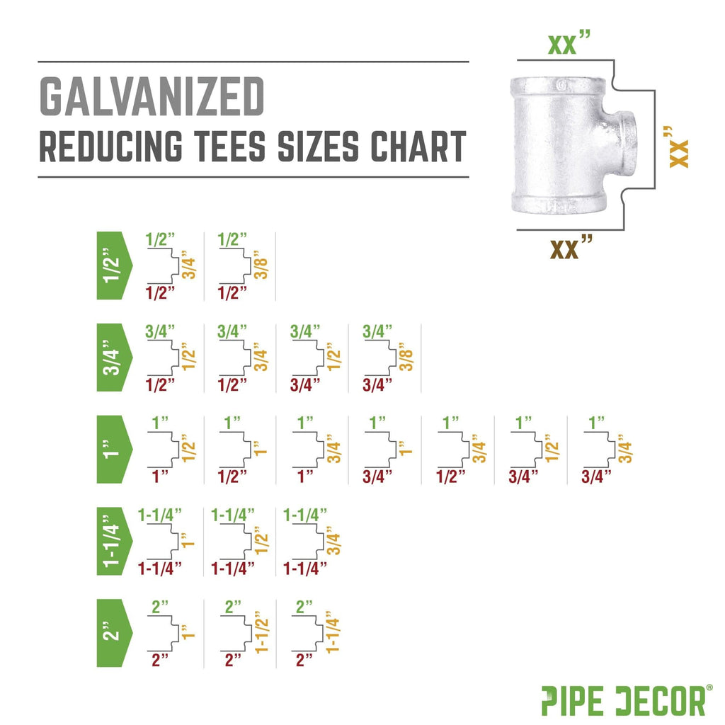 1 in. x 1 in. x 3/4 in. Galvanized Reducing Tee by PIPE DECOR