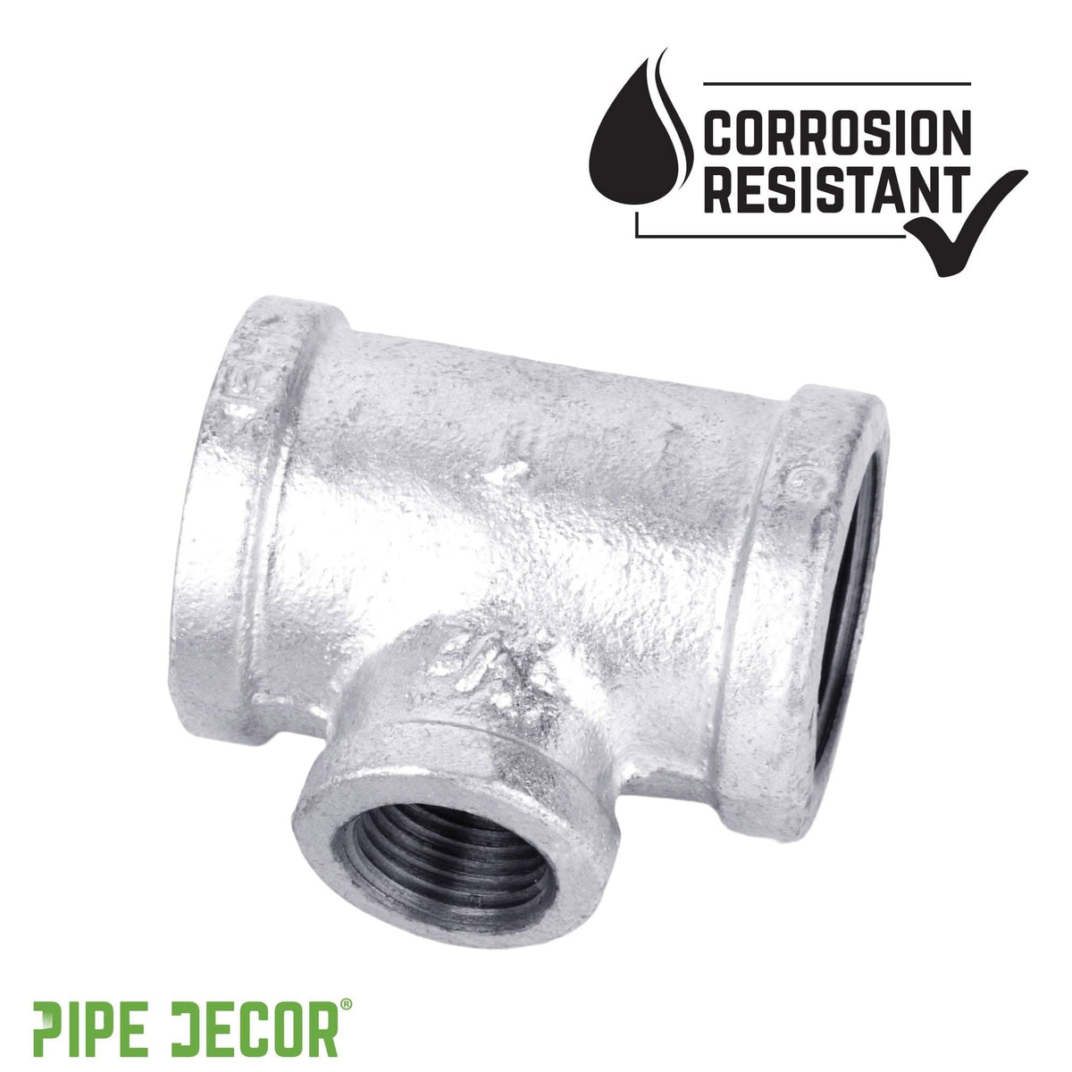 2 in. x 2 in. x 1 1/4 in. Galvanized Iron Reducing Tee by PIPE DECOR