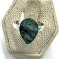 Sterling Silver Rough Teardrop Labradorite Ring - Size 8 - Intuition, Protection & Transformation by Sacred Crystals