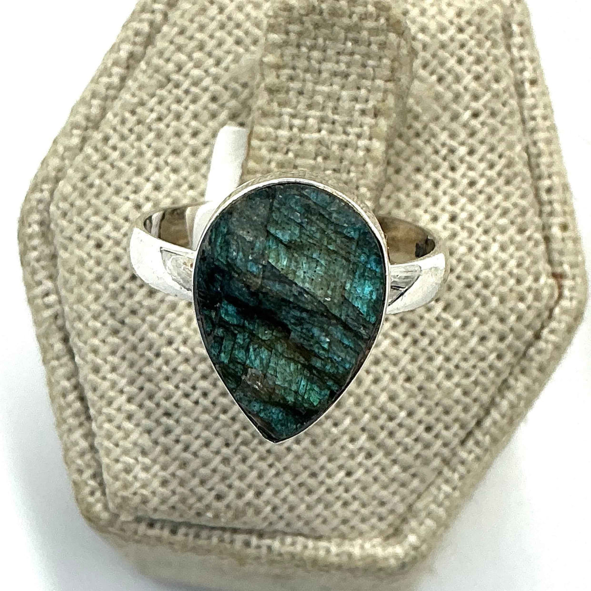 Sterling Silver Rough Teardrop Labradorite Ring - Size 8 - Intuition, Protection & Transformation by Sacred Crystals