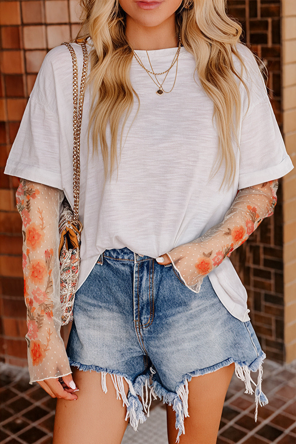 Fern Green Faux Two Piece Floral Long Sleeve Patchwork Tee by Dear-Lover Dropshipping