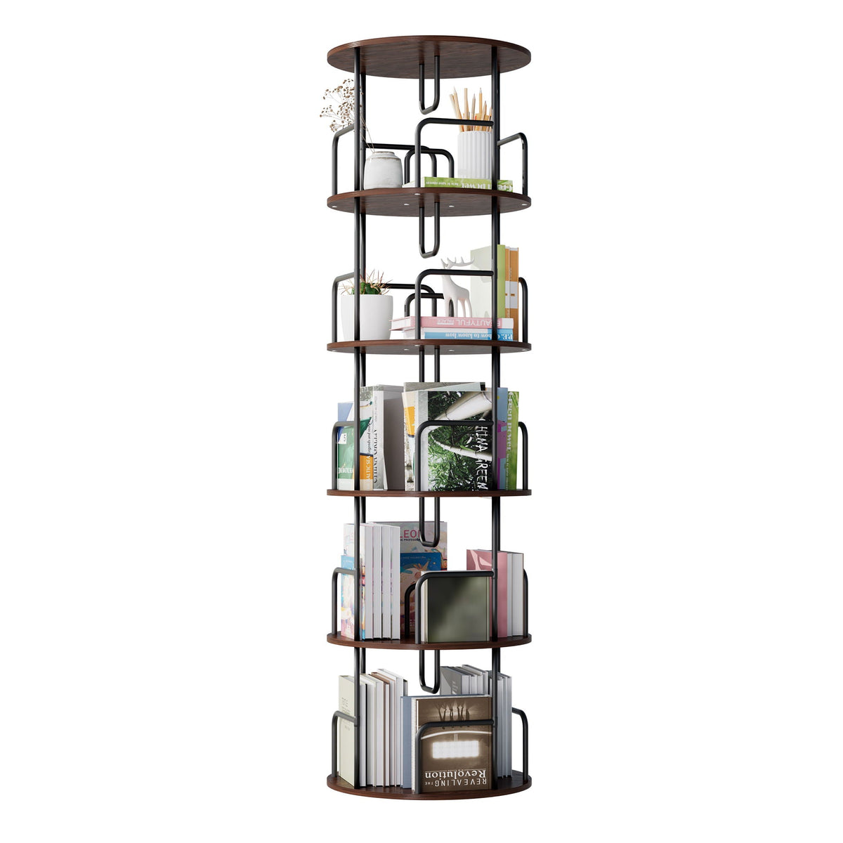 Rotating Bookshelf Tower 5 Tier Spinning 360 Degree Revolving Storage Shelf by Unique Piece Furniture