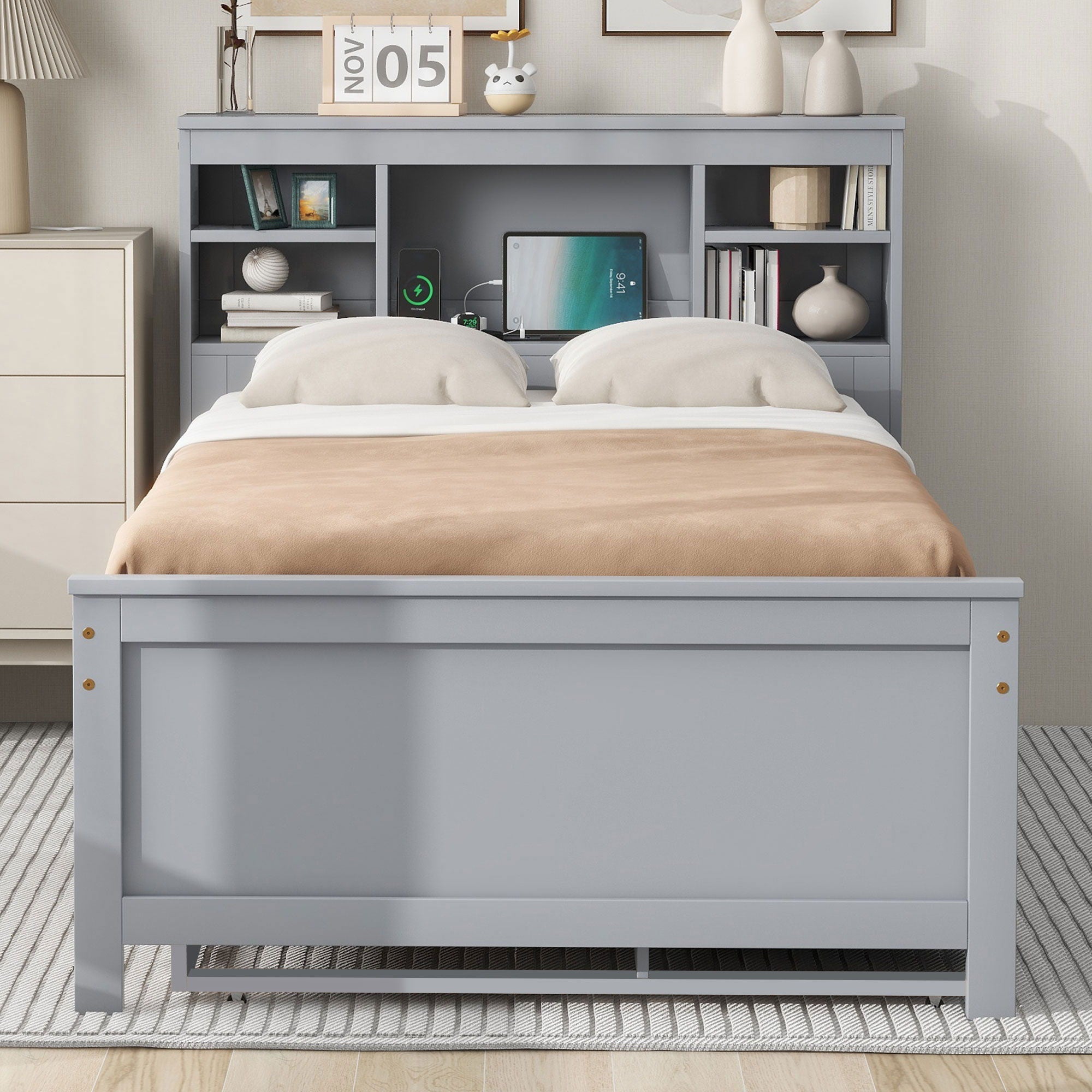 Platform Bed With Storage Headboard, USB, Trundle And 3 Drawers by Unique Piece Furniture