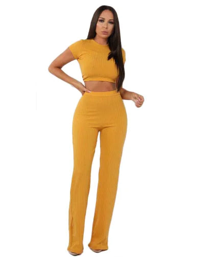 High Elastic Cotton Wide Leg Pants Two-Piece Set by Trendy Attic Store01