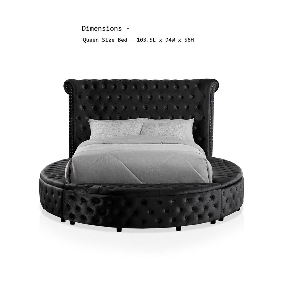 Glam Button Tufted Wingback Round Bed With Storage And USB Ports by Unique Piece Furniture