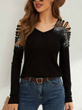 Rhinestone Cutout Long Sleeve T-Shirt by Wild and Free Boutique