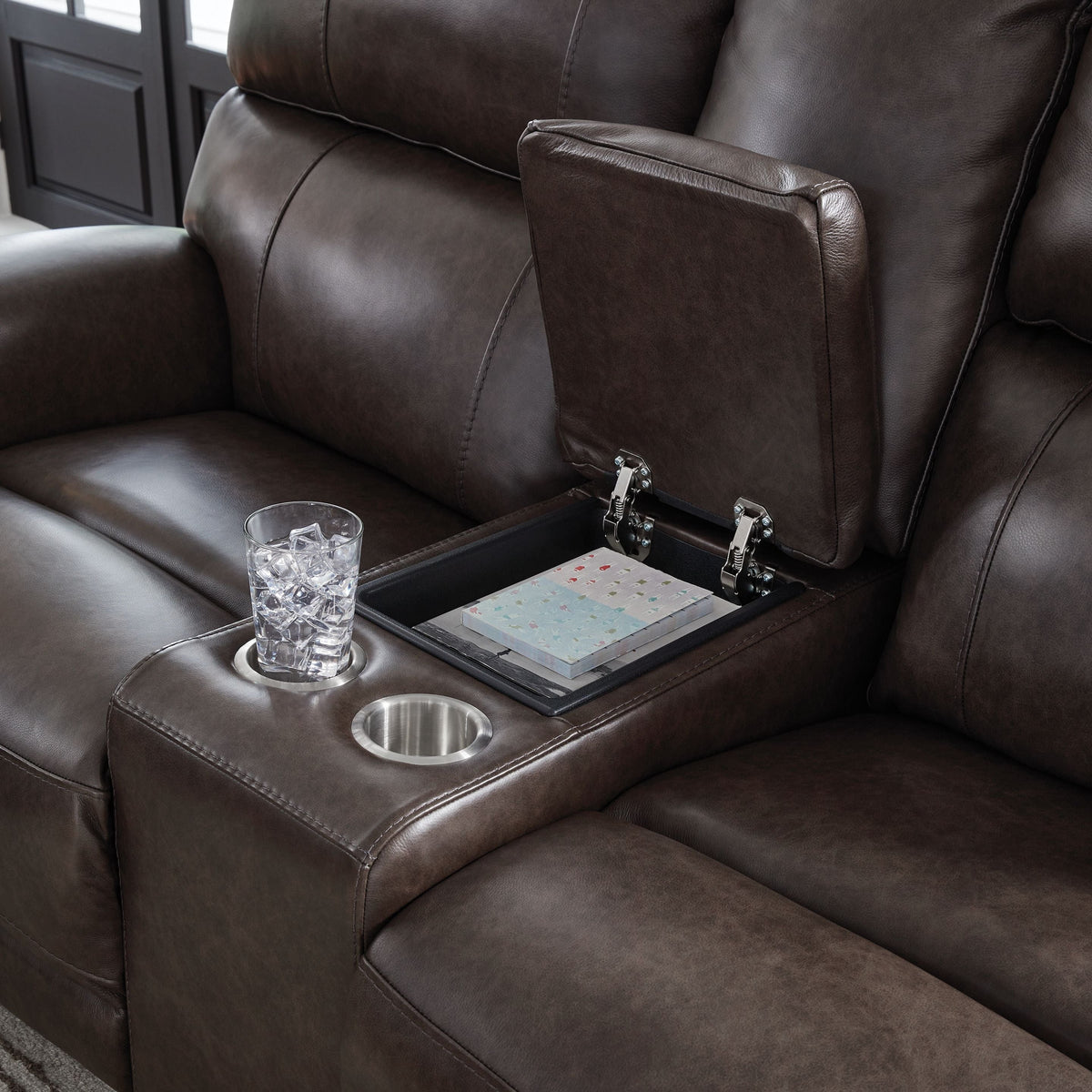 Crossplex - Power Reclining Loveseat / Console / Adjustable Headrest - Smoke by Unique Piece Furniture