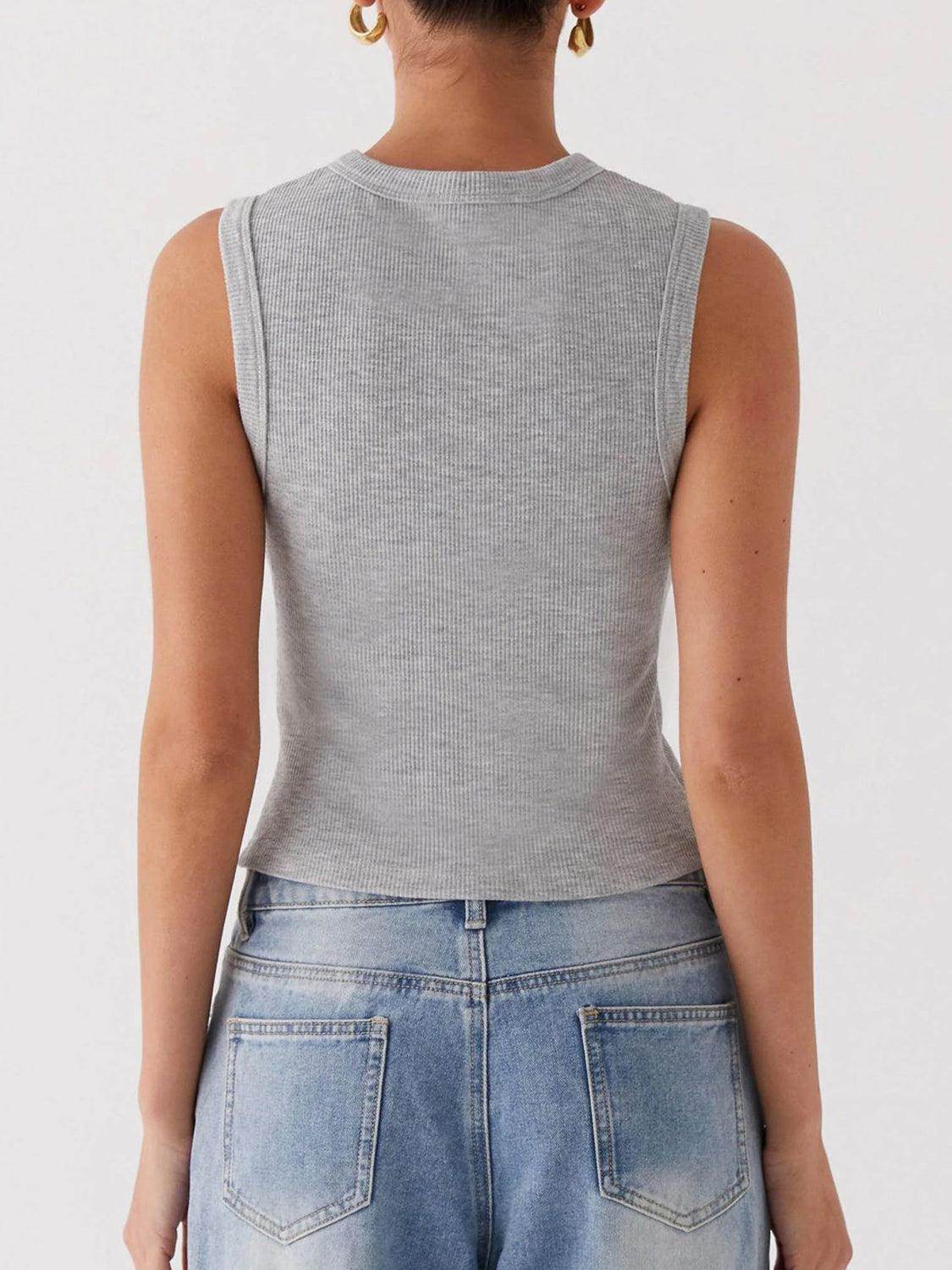 Lovelet Button Up Round Neck Tank for Stylish Comfort by Selvanelle