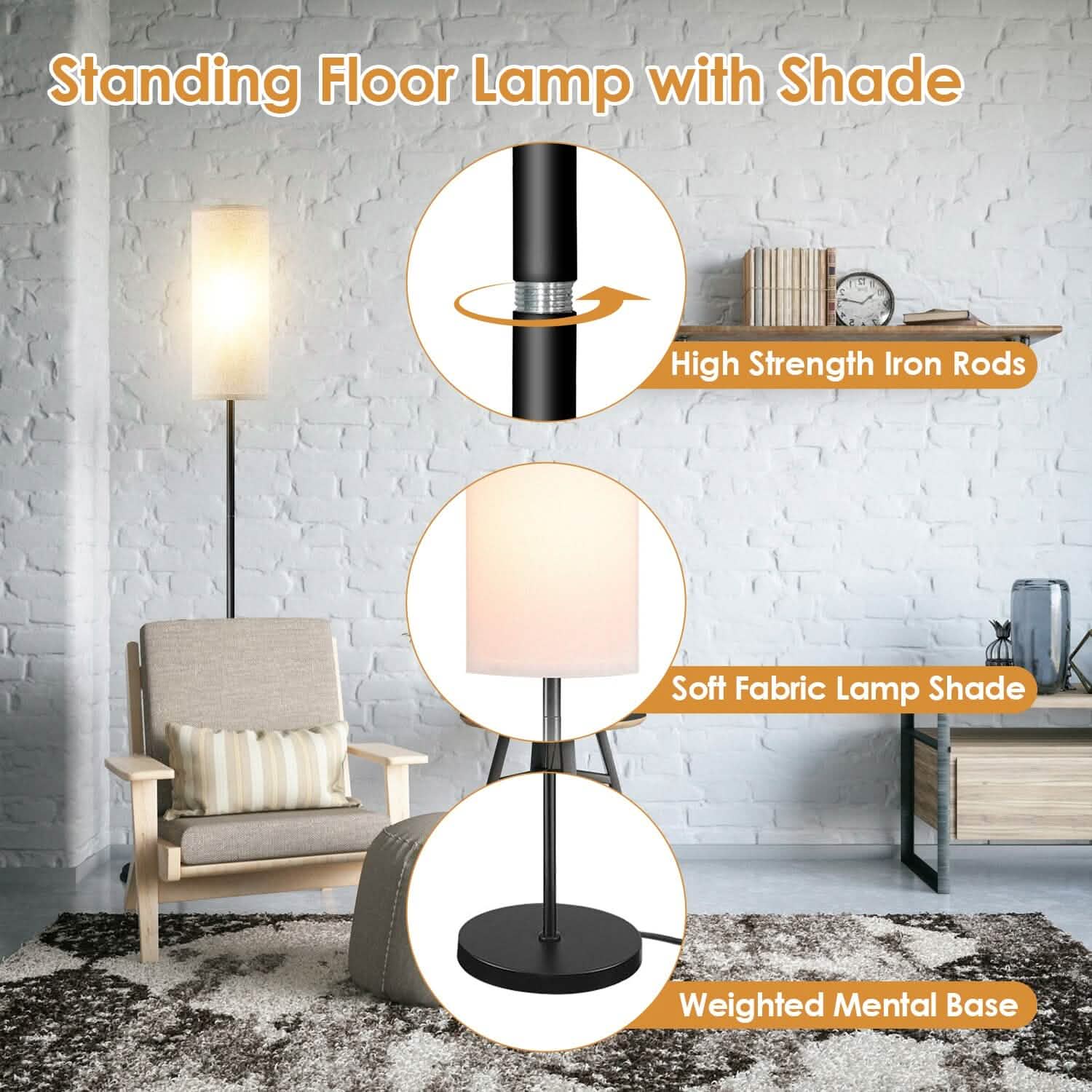 3200K Warm Yellow Light Modern Standing Lamp with Foot Switch 6W Bulb by DailySale