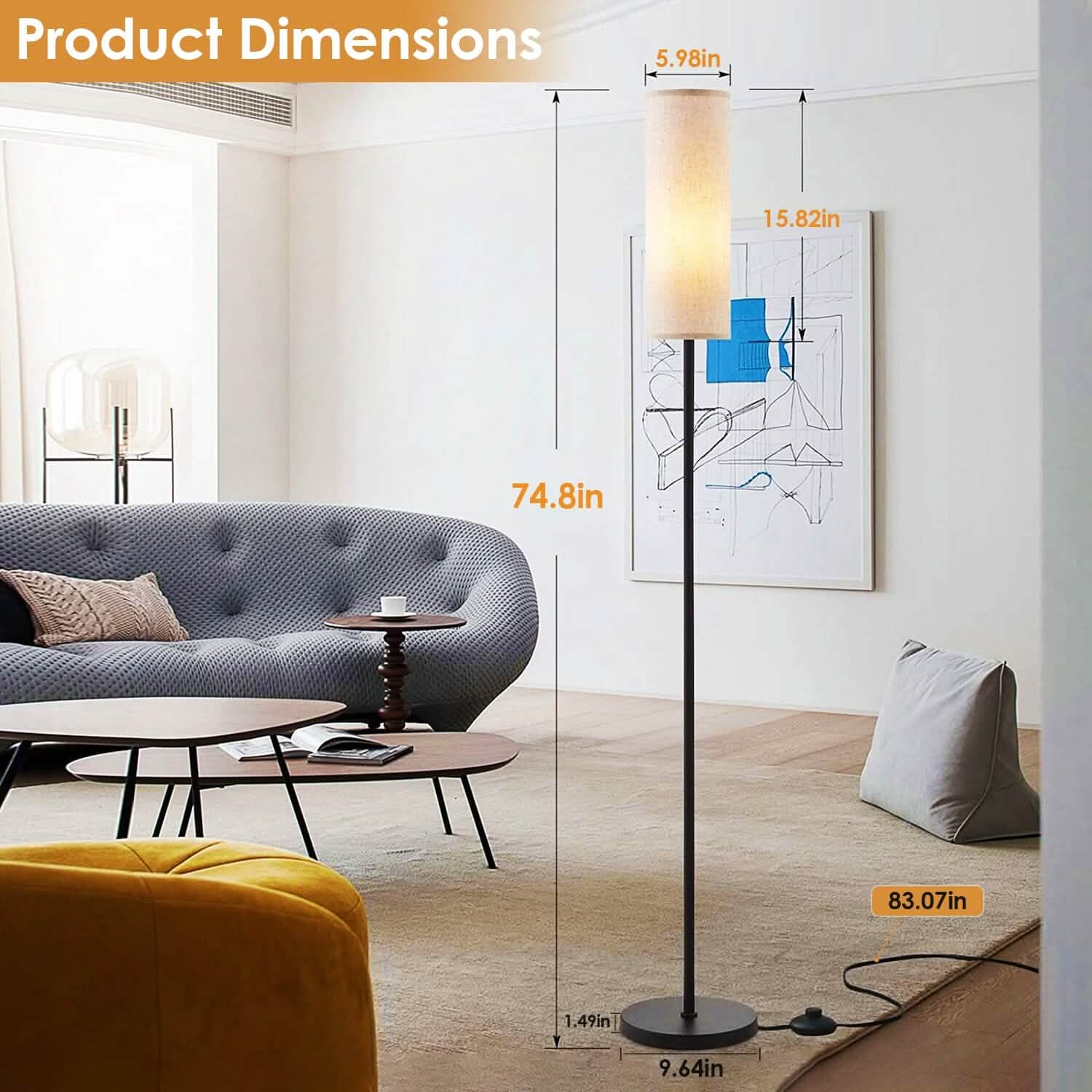 3200K Warm Yellow Light Modern Standing Lamp with Foot Switch 6W Bulb by DailySale