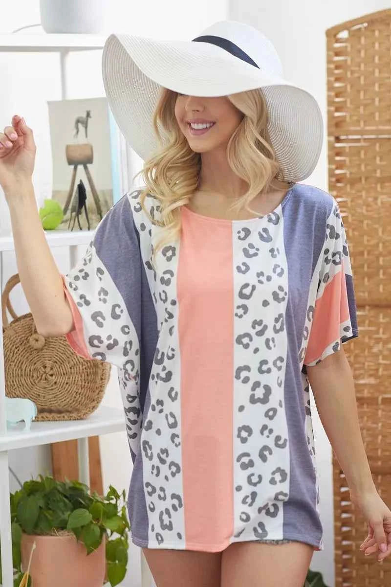BiBi Leopard Stripe Printed French Terry Oversized Top by Wild and Free Boutique