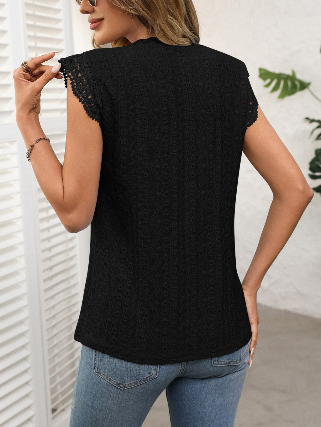Lace Detail Round Neck Cap Sleeve Top by Wild and Free Boutique