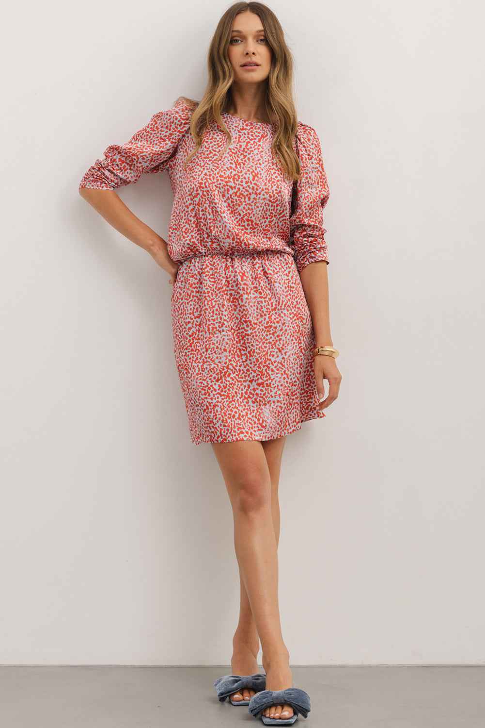 Tomato Red Leopard Print Long Sleeve Hollowed Back Split Mini Dress by Wild and Free Boutique