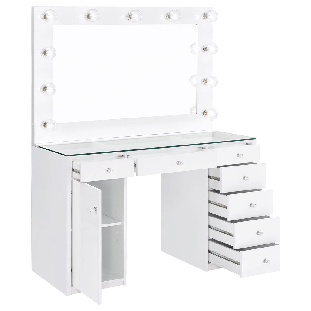 Acena 7-drawer Vanity Set with Lighting White High Gloss by Unique Piece Furniture