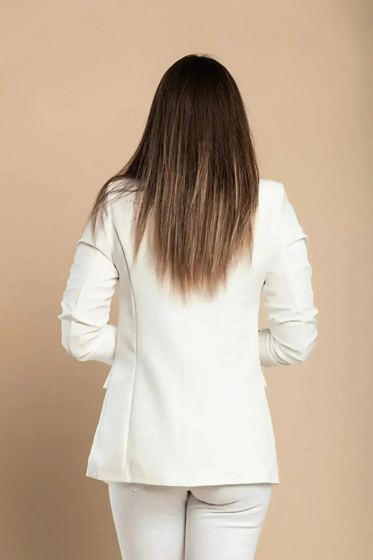 White Long Blazer with 3/4 Sleeves - Italian Made | Femstylo by Femstylo