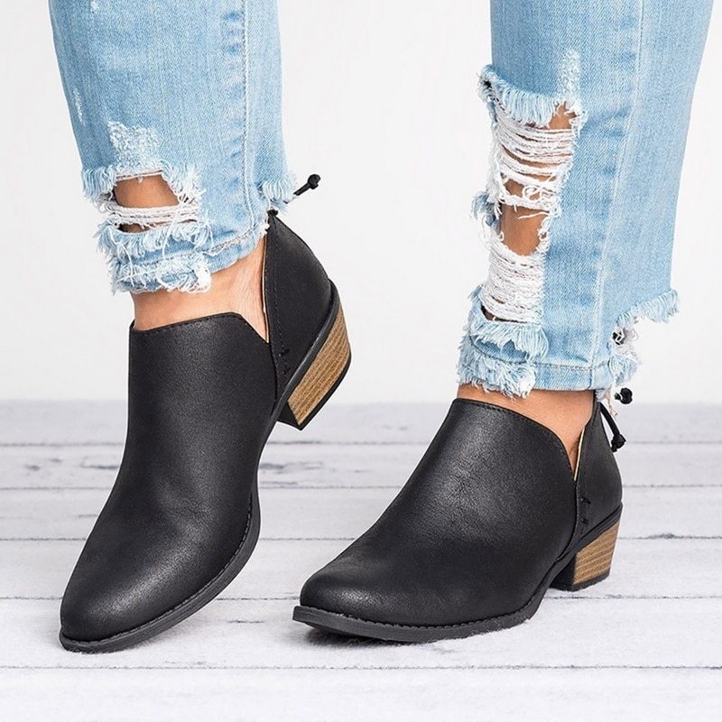 Women's Retro Chunky Heel Ankle Boots – Block Heel Faux Suede by FitiqueFit