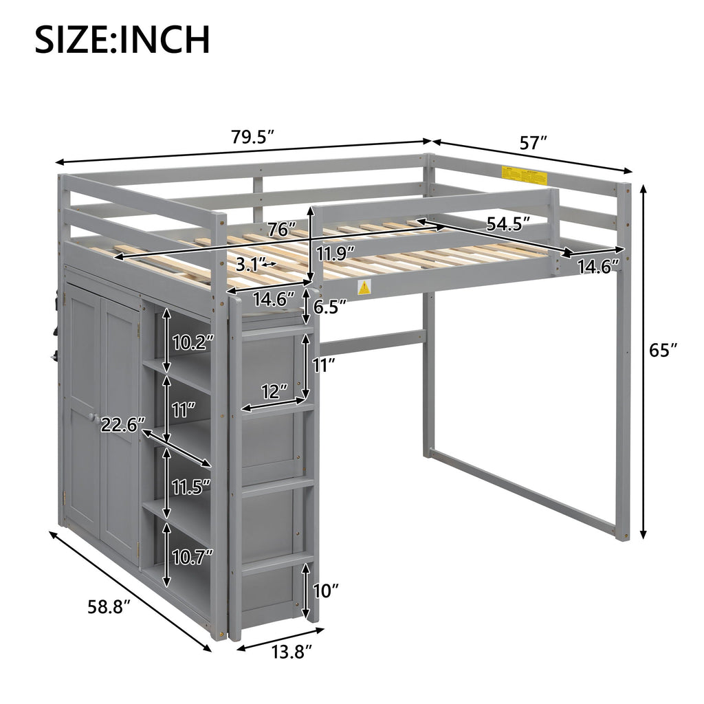 Loft Bed With Built In Wardrobe, Storage Shelves, And LED Light by Unique Piece Furniture