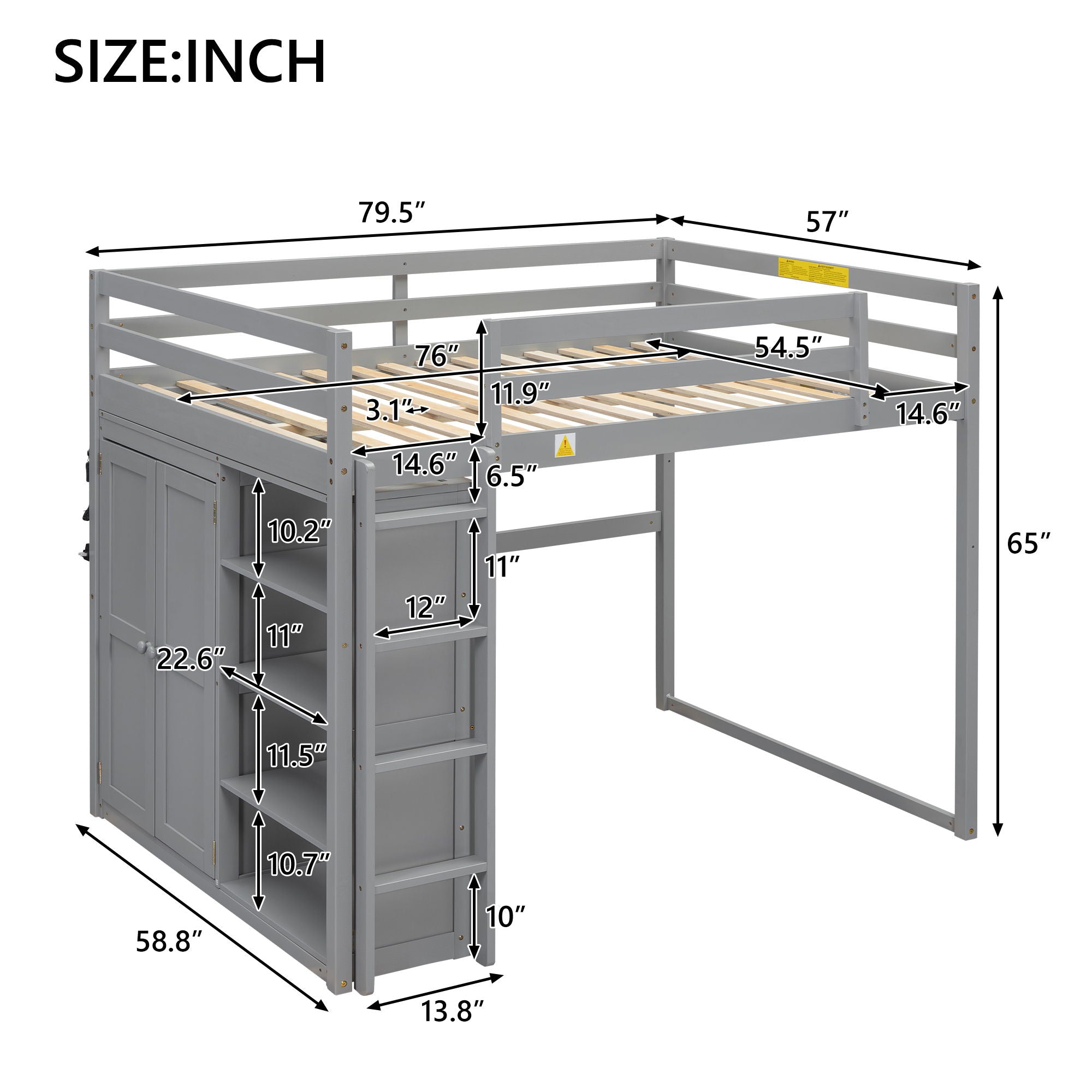 Loft Bed With Built In Wardrobe, Storage Shelves, And LED Light by Unique Piece Furniture