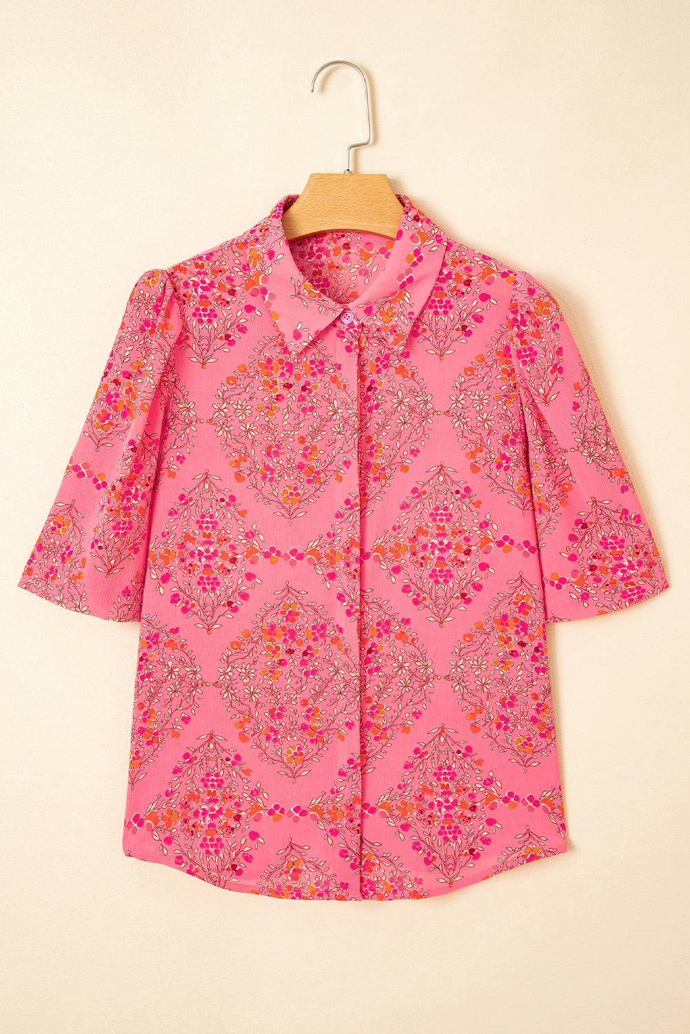 Rose Red Floral Print Wide Short Sleeve Loose Shirt by Wild and Free Boutique