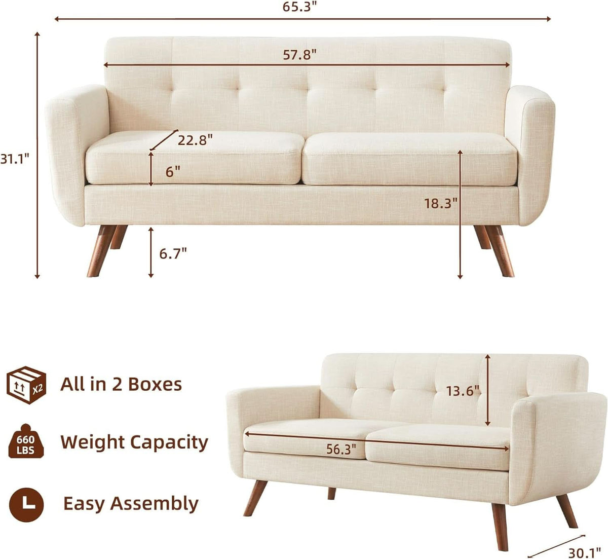 Modern Compact Beige Loveseat For Small Living Rooms by ShipItFurniture