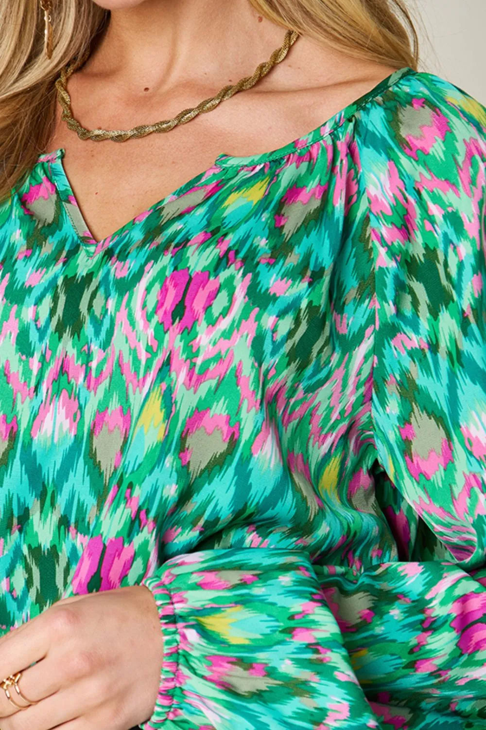Double Take Full Size Printed Balloon Sleeve Blouse by Wild and Free Boutique