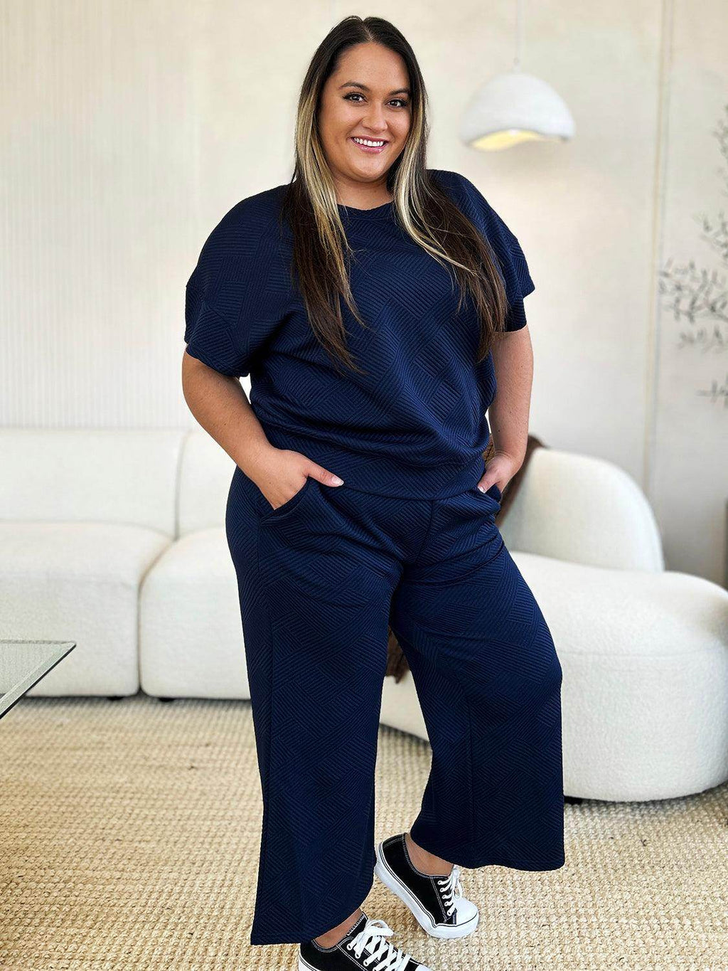 Double Take Full Size Texture Top and Pants Set for Women by Selvanelle