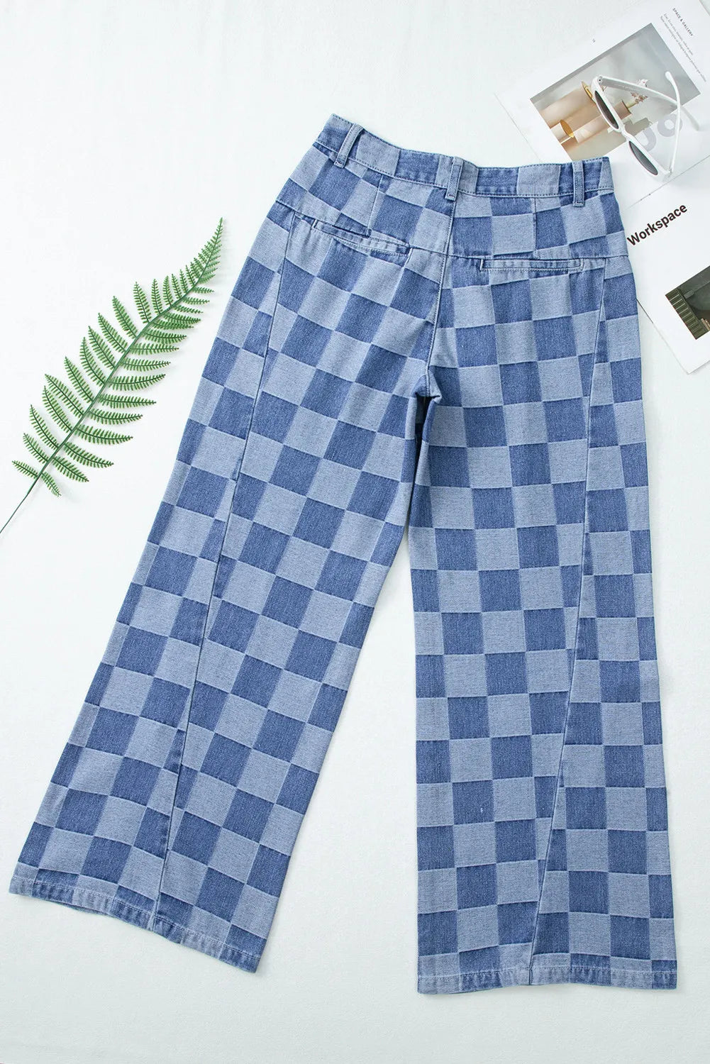 Checkered Wide Leg Jeans with Pockets by Wild and Free Boutique
