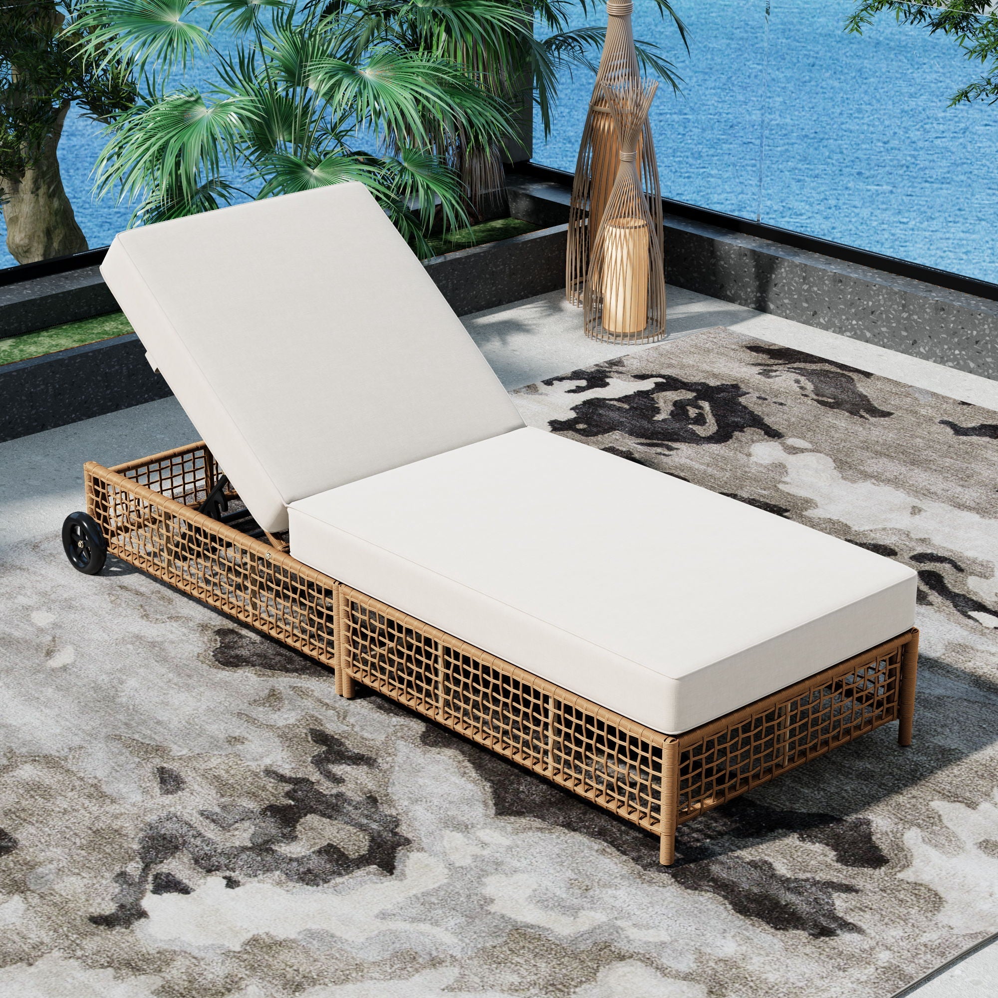 Outdoor Lounge Chair With 5 Position Backrest With Cushion And Wheels by Unique Piece Furniture