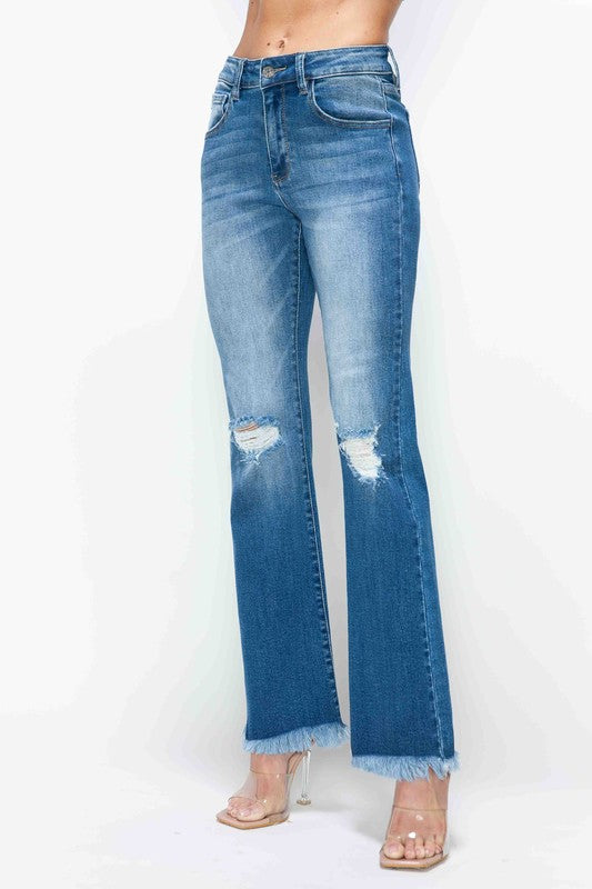 bytos Full Size Raw Hem Distressed High Rise Bootcut Jeans by Wild and Free Boutique