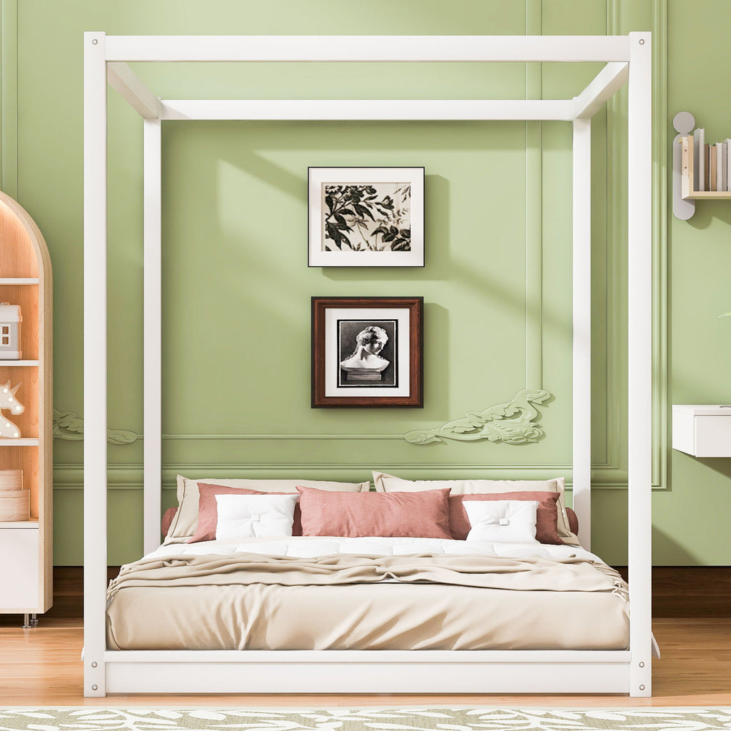 Wood Canopy Platform Bed With Support Legs And Airflow Slats by Unique Piece Furniture