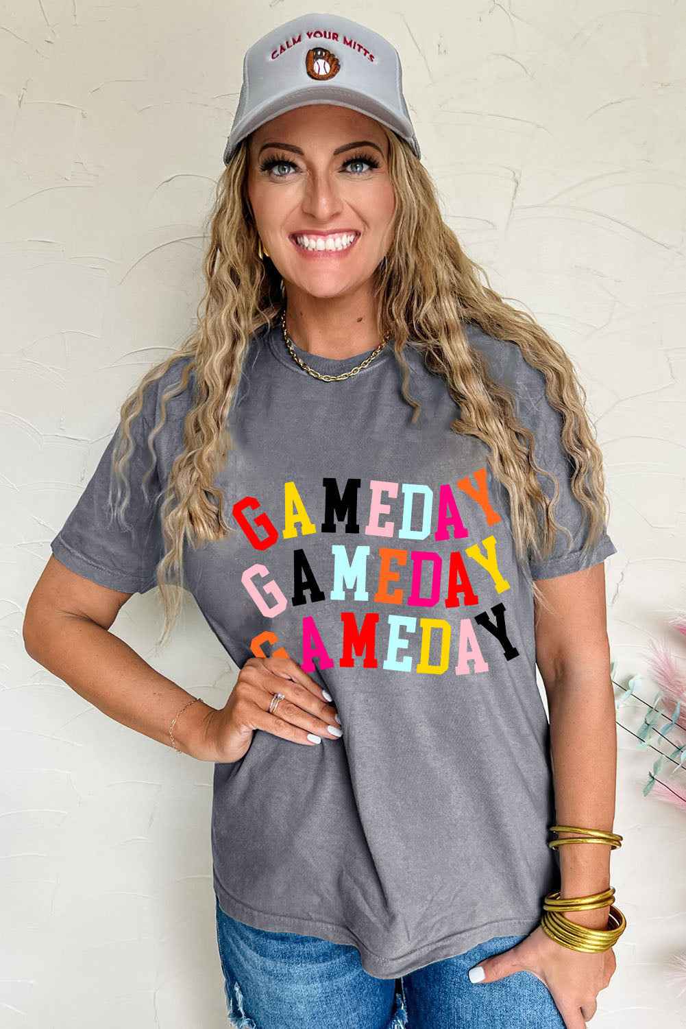 Gray Colorful GAME DAY Graphic Crew T Shirt by Wild and Free Boutique