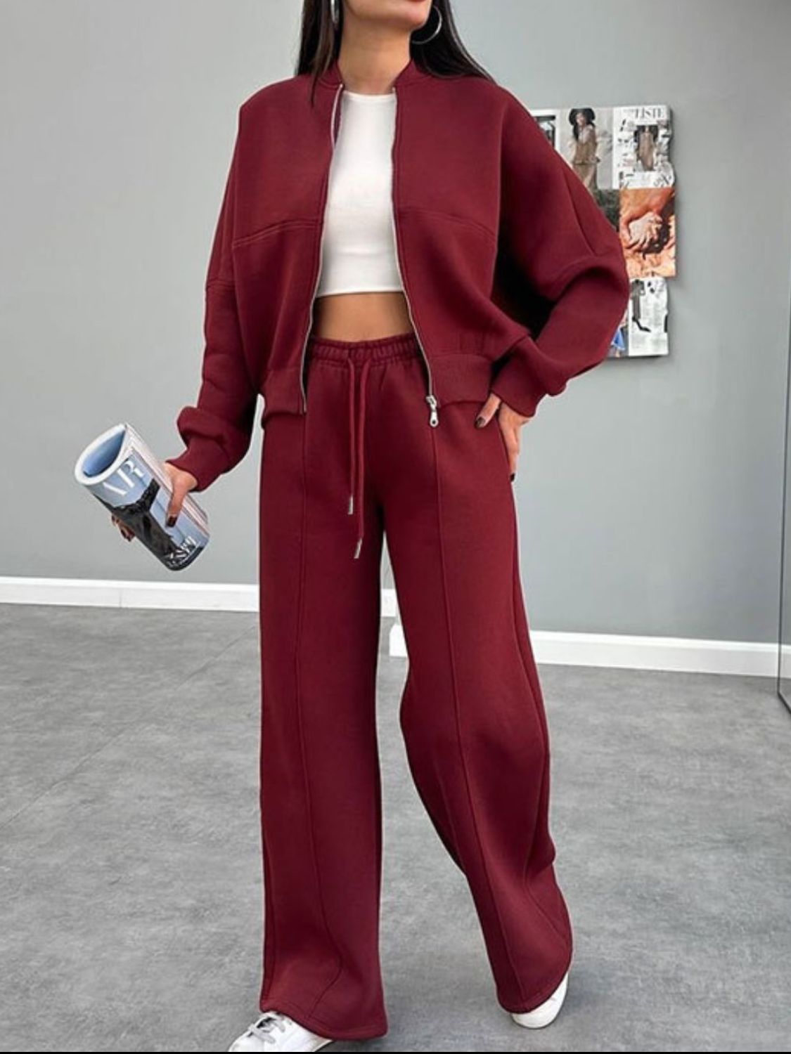 Baseball Collar Zip Up Top and Drawstring Paants Set by Wild and Free Boutique