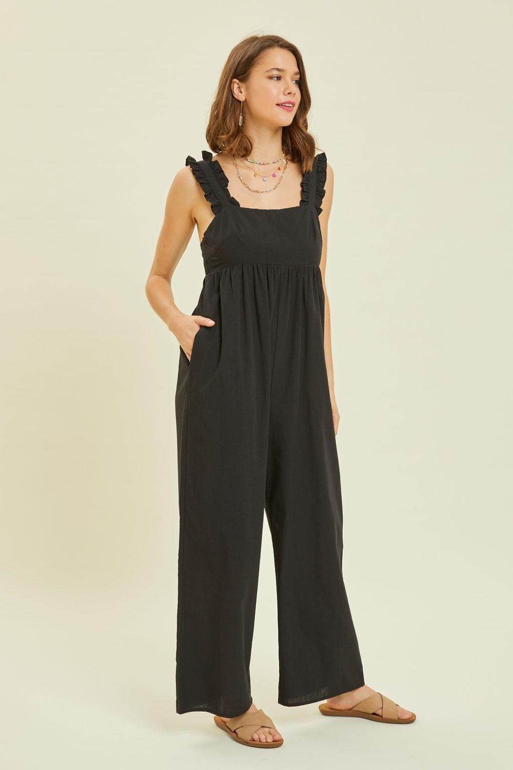 HEYSON Full Size Ruffled Strap Back Tie Wide Leg Jumpsuit by Selvanelle