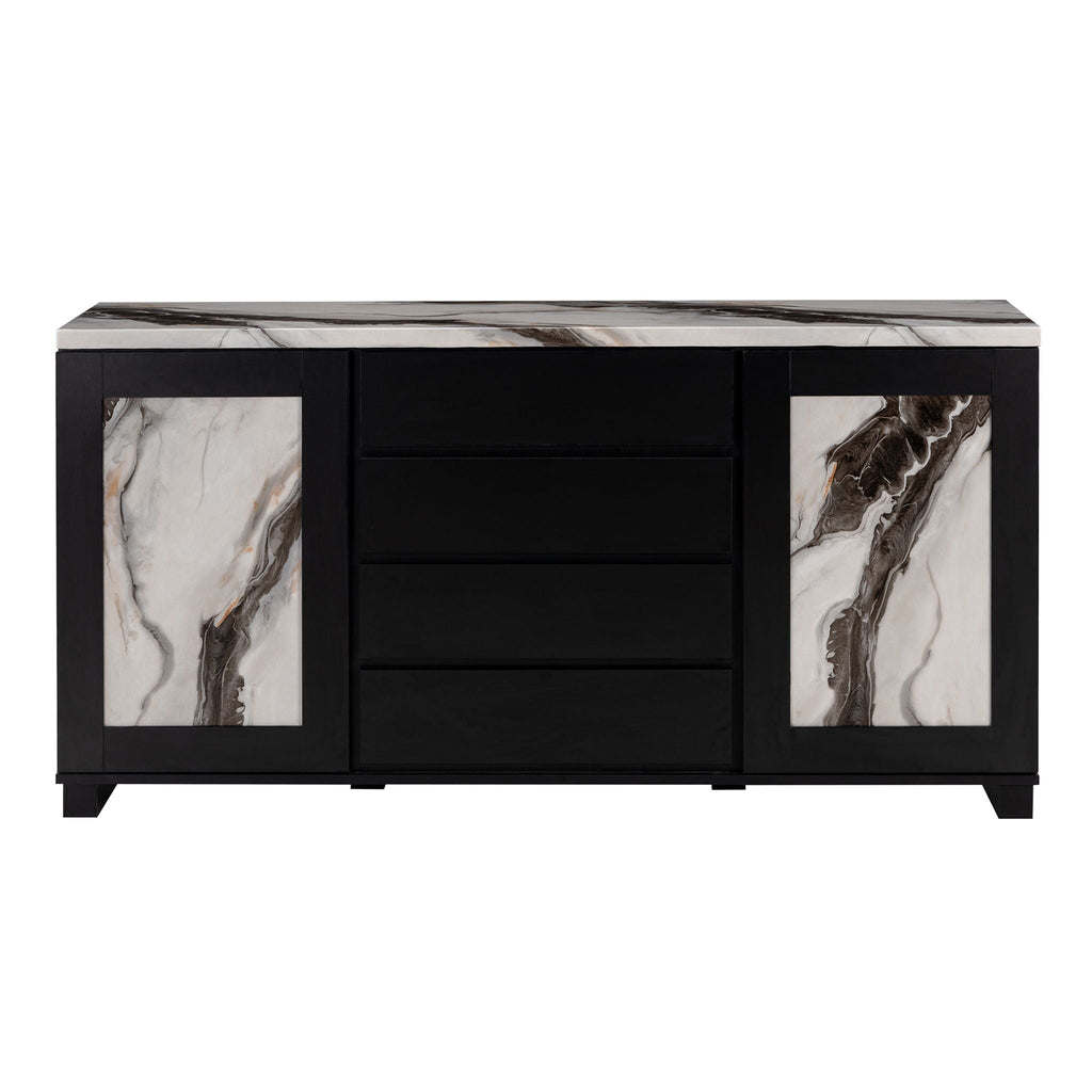 Stacey - Buffet With Storage Drawers And Marble Detailing - Black / Marble by Unique Piece Furniture
