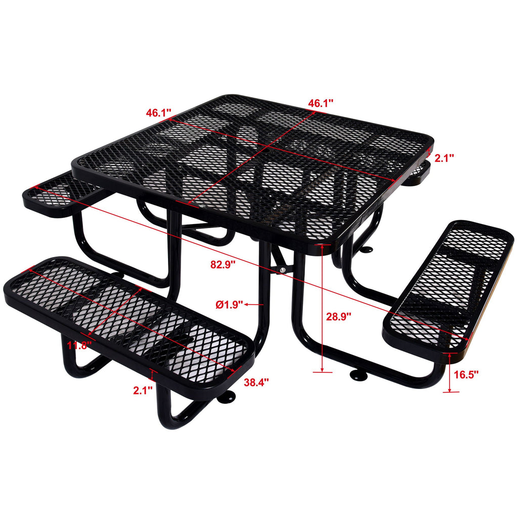 Square Outdoor Steel Picnic Table, With Umbrella Pole by Unique Piece Furniture