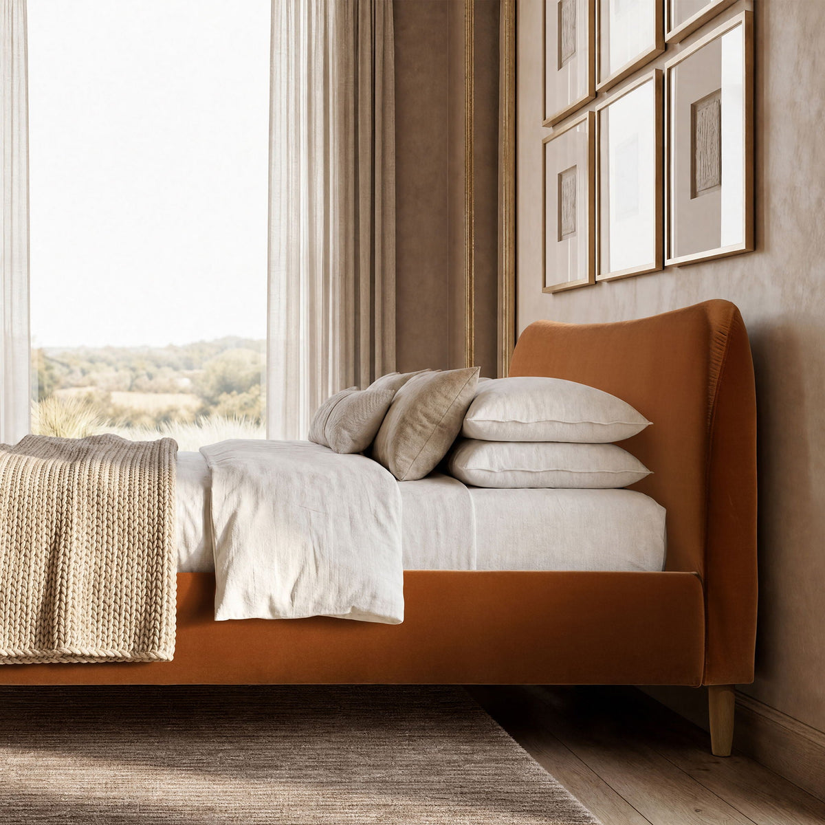 Roman - Curved Headboard Upholstered Platform Bed by Unique Piece Furniture